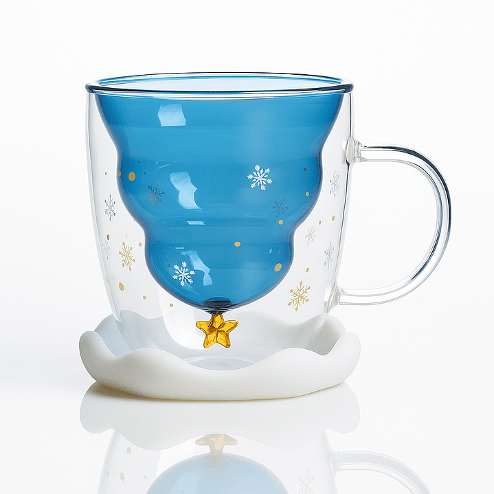 Taza Navideña de Vidrio Doble Capa 300ml – Diseño Premium con Árbol y Estrella 8