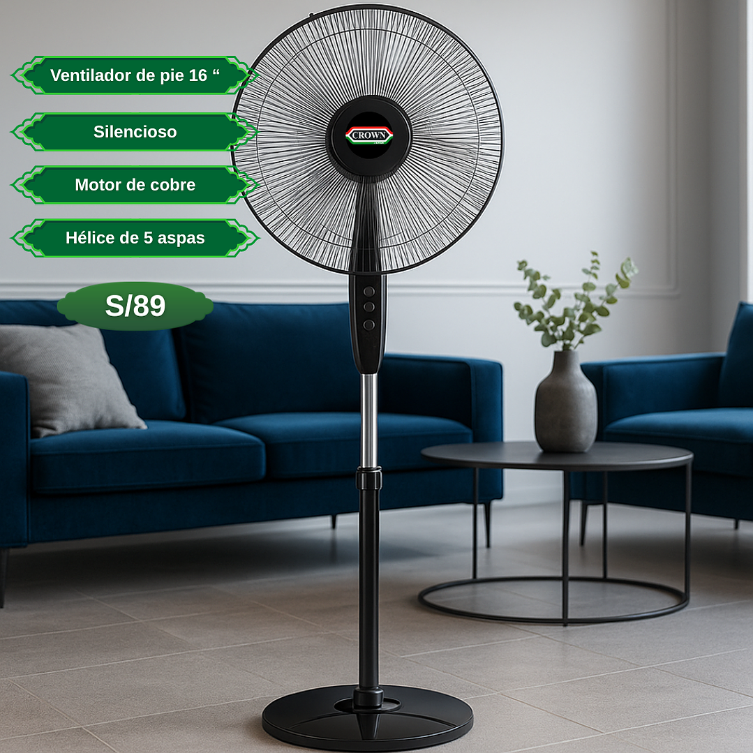 Ventilador de Pie 16” Silencioso 5 Aspas – 3 Velocidades | Importadora Victory 2