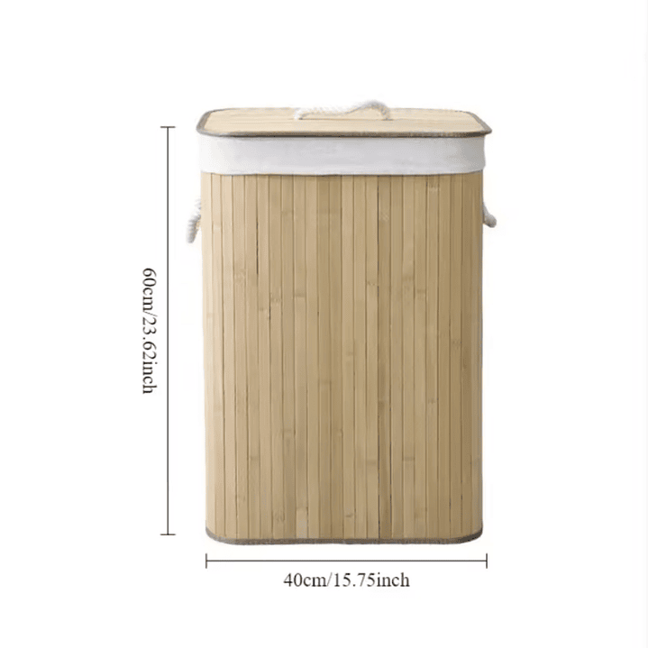 Cesto Organizador de Ropa Sucia de Bambú – 60 cm, con Tapa y Asas de Cuerda | Elegante y Resistente 2