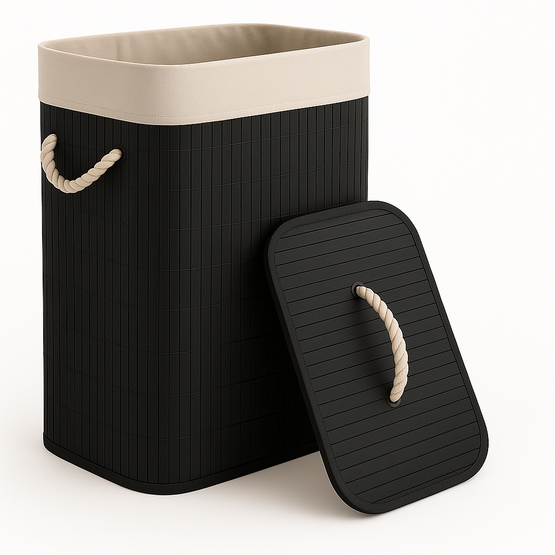 Cesto Organizador de Ropa Sucia de Bambú – 60 cm, con Tapa y Asas de Cuerda | Elegante y Resistente 1