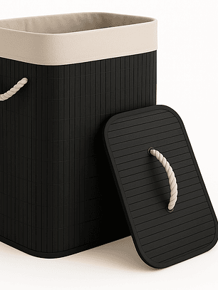 Cesto Organizador de Ropa Sucia de Bambú – 60 cm, con Tapa y Asas de Cuerda | Elegante y Resistente