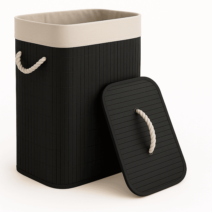 Cesto Organizador de Ropa Sucia de Bambú – 60 cm, con Tapa y Asas de Cuerda | Elegante y Resistente 1