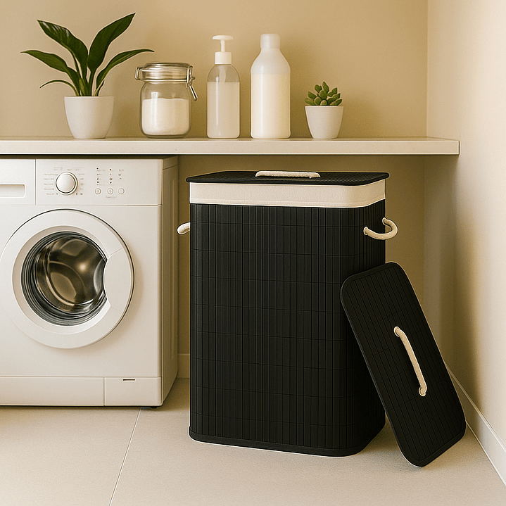 Cesto Organizador de Ropa Sucia de Bambú – 60 cm, con Tapa y Asas de Cuerda | Elegante y Resistente 5