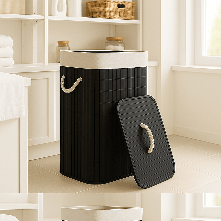 Cesto Organizador de Ropa Sucia de Bambú – 60 cm, con Tapa y Asas de Cuerda | Elegante y Resistente 6