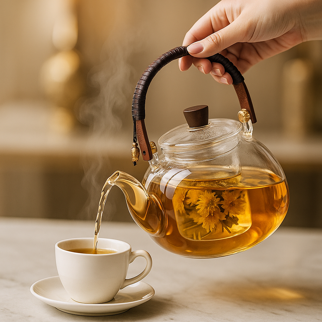 Tetera de vidrio borosilicato con asa de madera 950ml - Importadora Victory 2