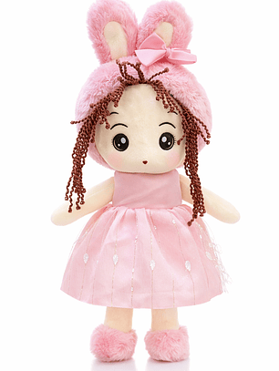 Muñeca de Peluche 38 cm con Vestido y Orejitas – Colores Pastel