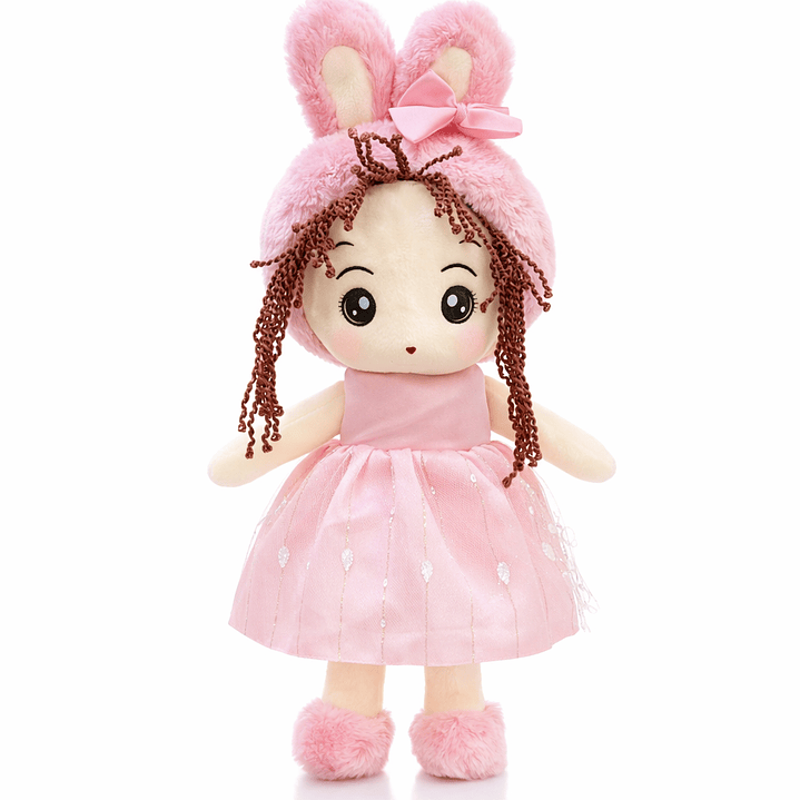 Muñeca de Peluche 38 cm con Vestido y Orejitas – Colores Pastel 1