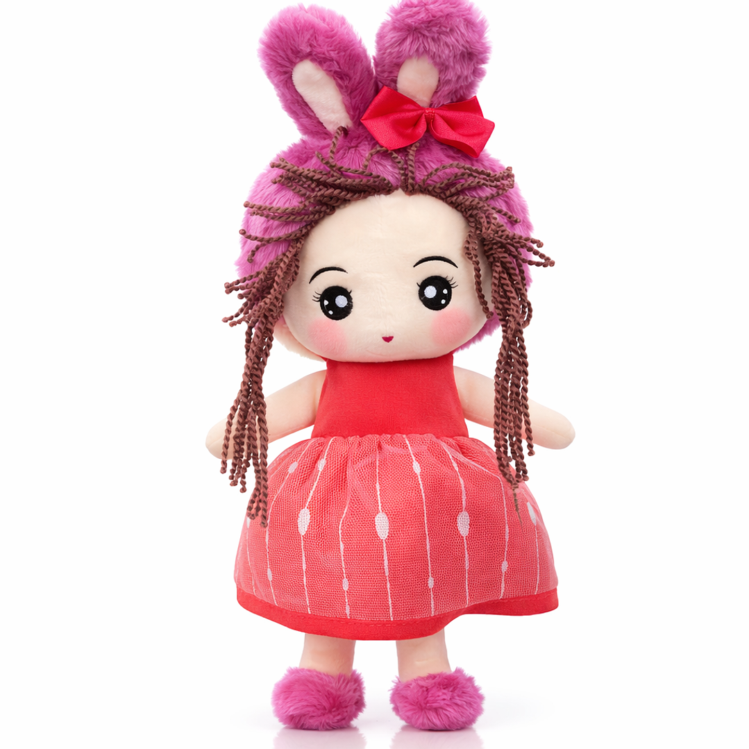Muñeca de Peluche 38 cm con Vestido y Orejitas – Colores Pastel 2