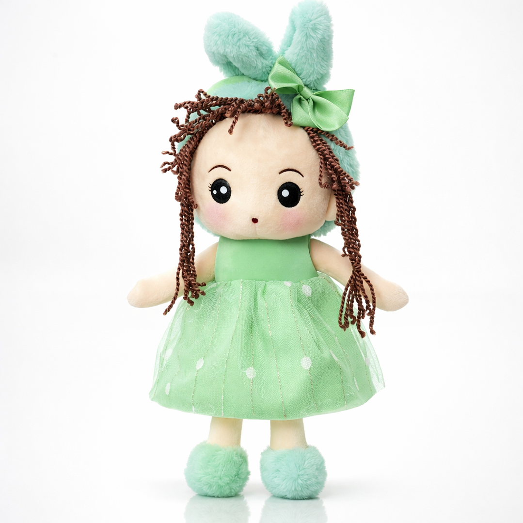Muñeca de Peluche 38 cm con Vestido y Orejitas – Colores Pastel 4