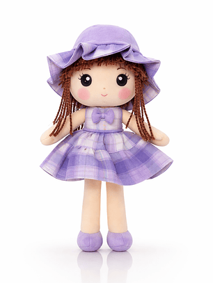 Muñeca de Peluche 35 cm con Vestido y Sombrero – Diseño Clásico