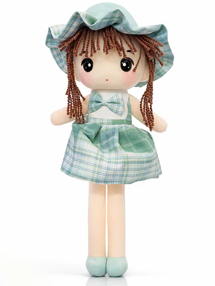Muñeca de Peluche 35 cm con Vestido y Sombrero – Diseño Clásico