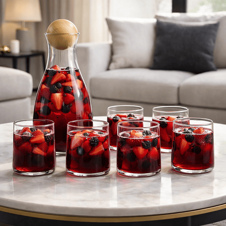 Juego de licorera de vidrio con tapa de madera + 6 vasos elegantes | Set premium para bar y hogar 3