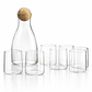 Juego de licorera de vidrio con tapa de madera + 6 vasos elegantes | Set premium para bar y hogar - Miniatura 1