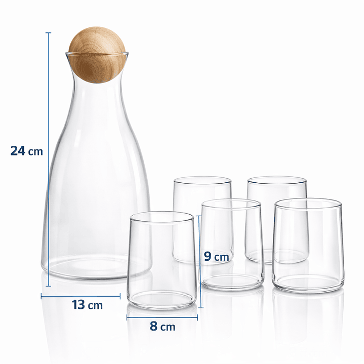 Juego de licorera de vidrio con tapa de madera + 6 vasos elegantes | Set premium para bar y hogar 4