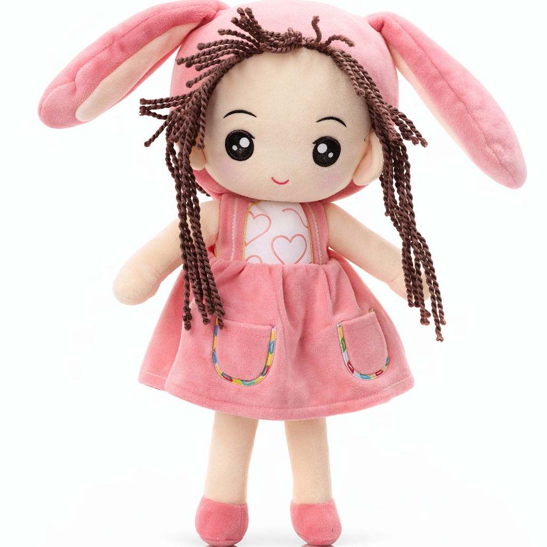 Muñeca de Tela Suave 30 cm – Muñeca Infantil Tierna con Vestido Rosado y Detalles Encantadores 1