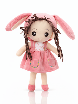 Muñeca de Tela Suave 30 cm – Muñeca Infantil Tierna con Vestido Rosado y Detalles Encantadores