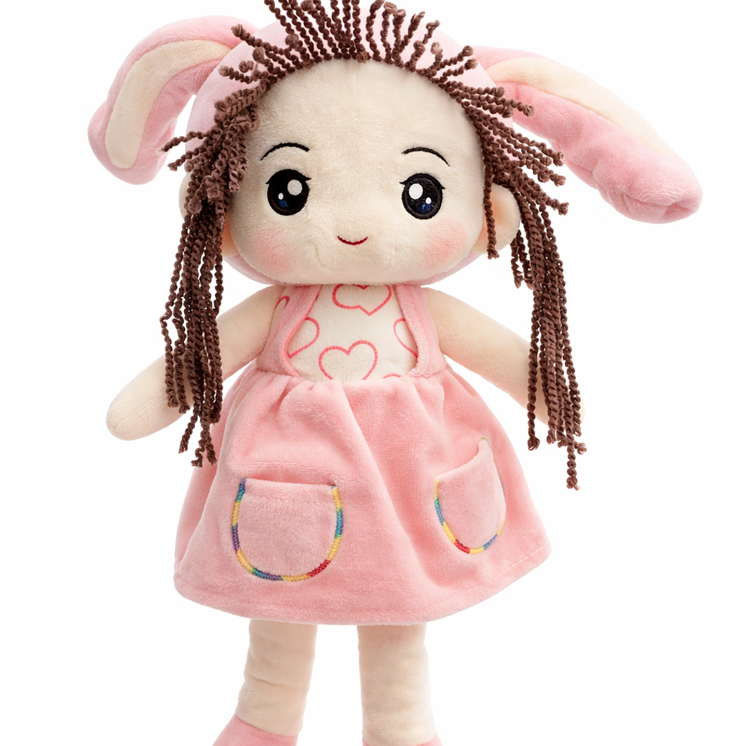 Muñeca de Tela Suave 30 cm – Muñeca Infantil Tierna con Vestido Rosado y Detalles Encantadores 2