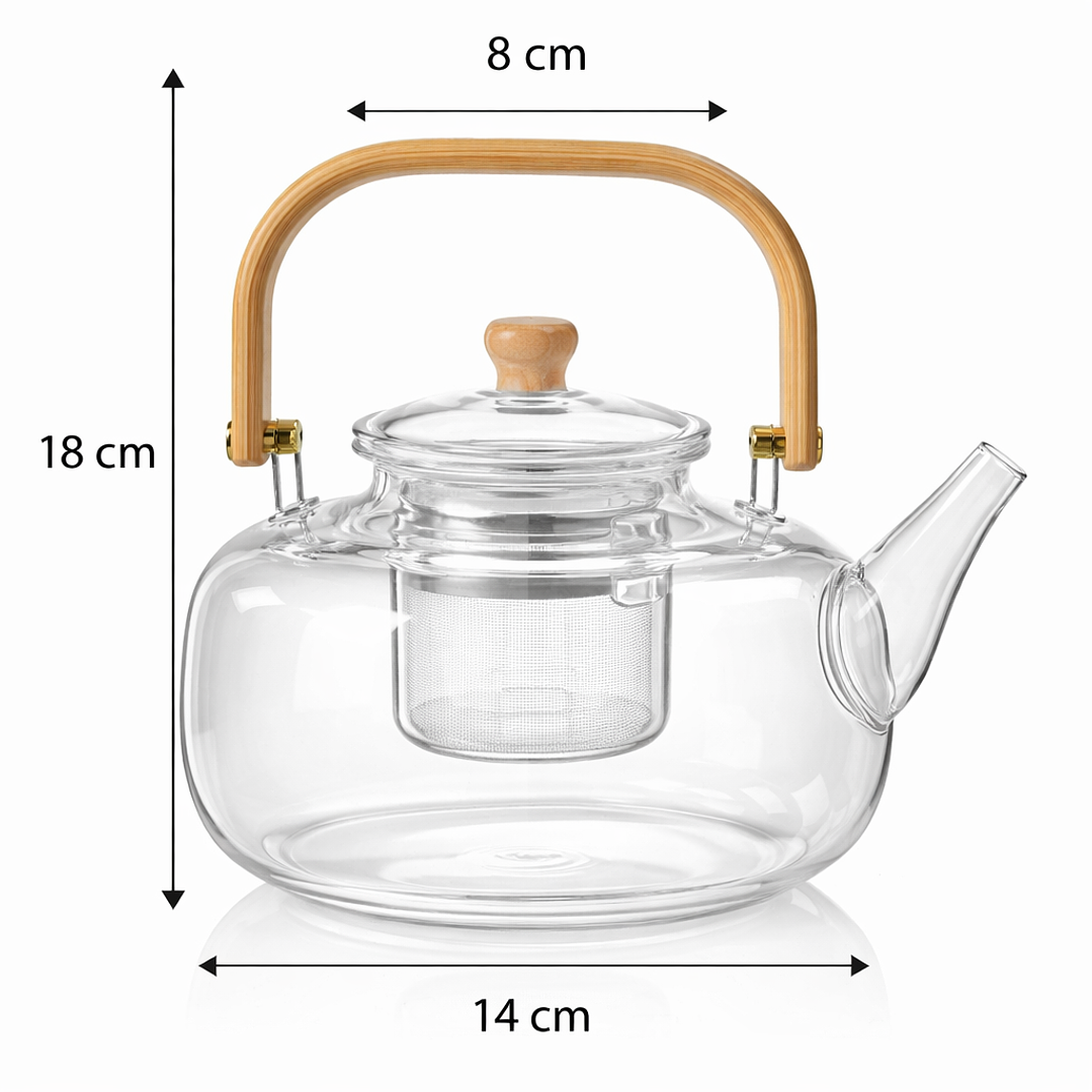 Tetera de Vidrio Borosilicato con Asa de bambú  – 1000ml Diseño Elegante-  5