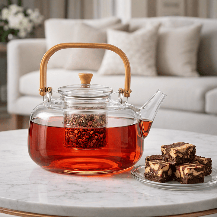 Tetera de Vidrio Borosilicato con Asa de bambú  – 1000ml Diseño Elegante-  6