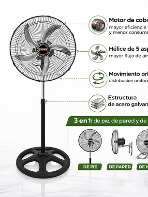 Ventilador de Pie Crown Orbital 3 en 1 – Potente, Silencioso y Ajustable