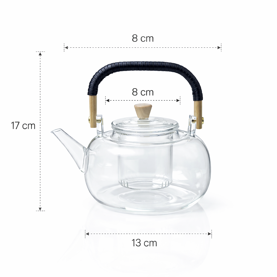 Tetera de Vidrio Borosilicato 900 ml con Infusor y Asa Premium 2
