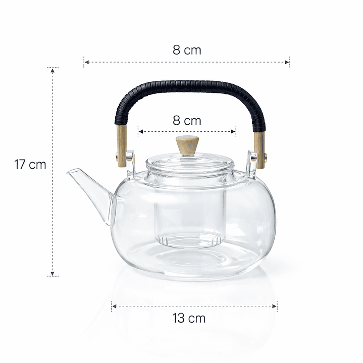 Tetera de Vidrio Borosilicato 900 ml con Infusor y Asa Premium 2
