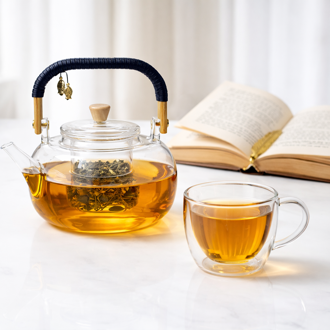 Tetera de Vidrio Borosilicato 900 ml con Infusor y Asa Premium 1