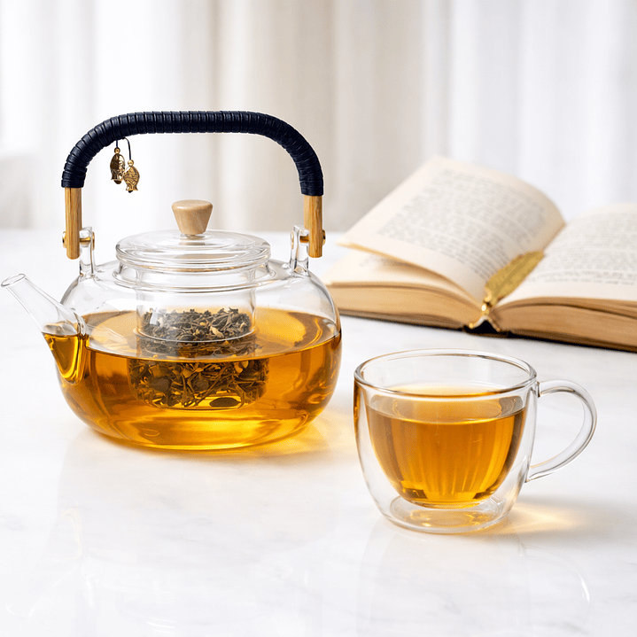 Tetera de Vidrio Borosilicato 900 ml con Infusor y Asa Premium 1