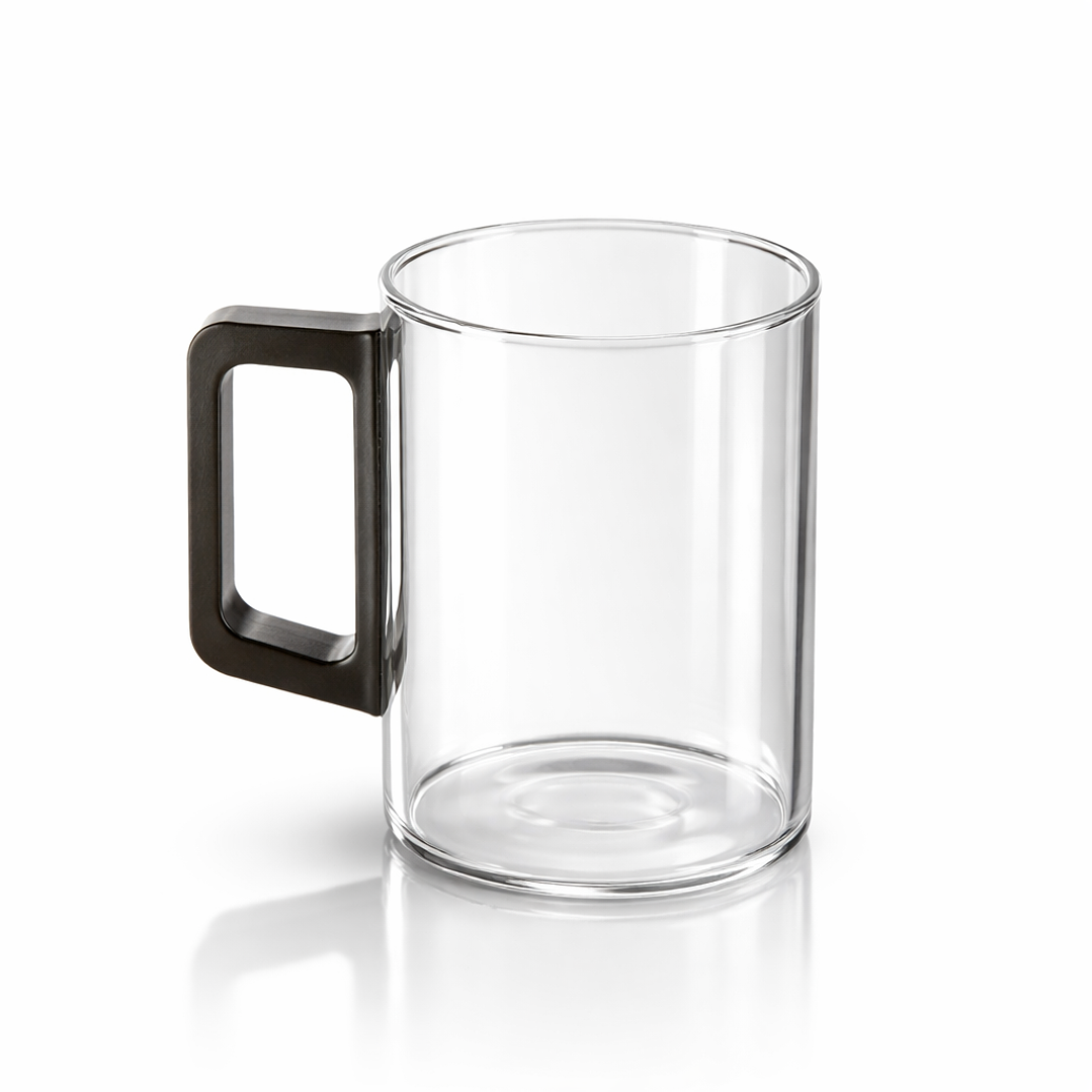 Set de 4 Tazas de Vidrio con Asa de Madera (10 cm alto x 12 cm ancho) 1