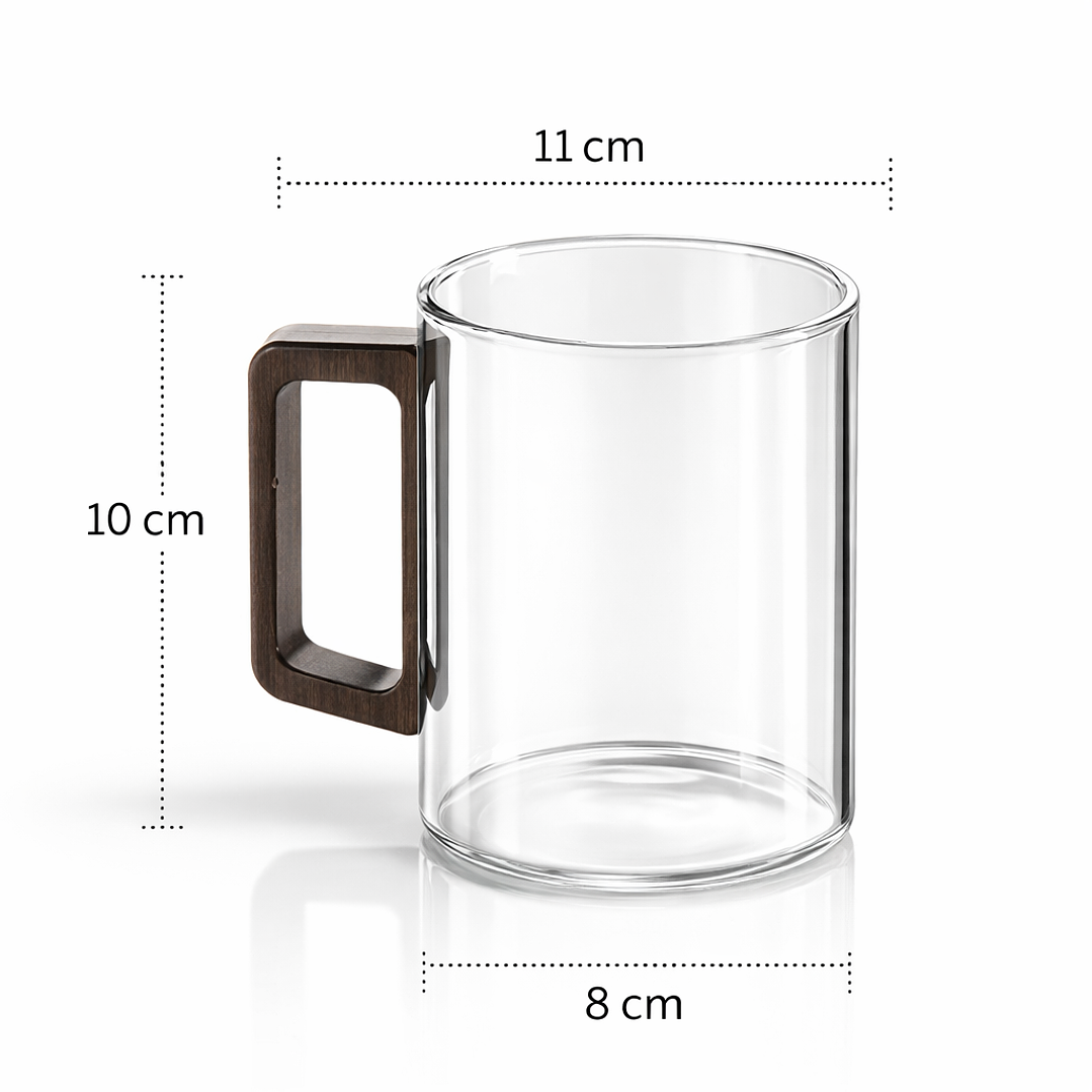 Set de 4 Tazas de Vidrio con Asa de Madera (10 cm alto x 12 cm ancho) 2