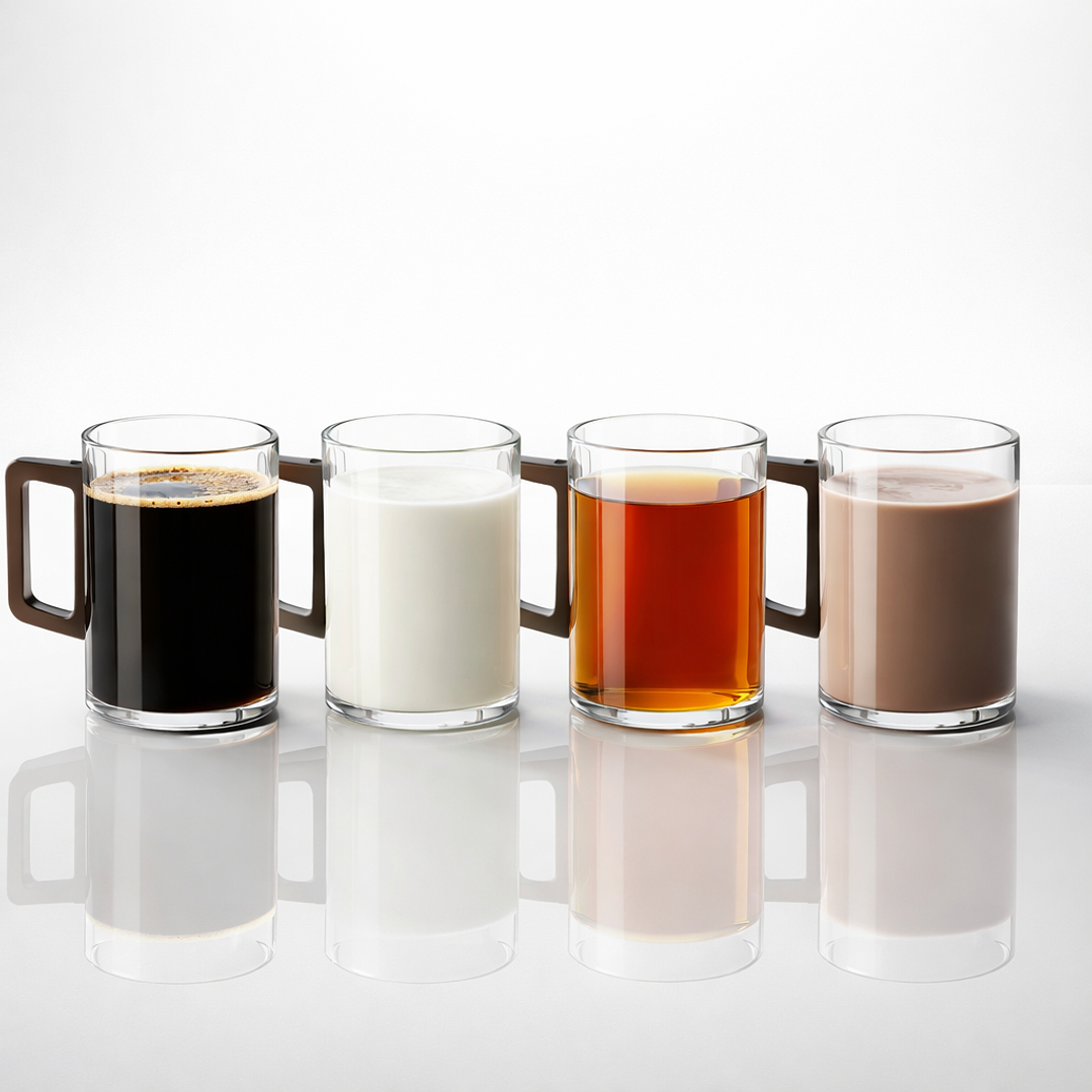 Set de 4 Tazas de Vidrio con Asa de Madera (10 cm alto x 12 cm ancho) 4