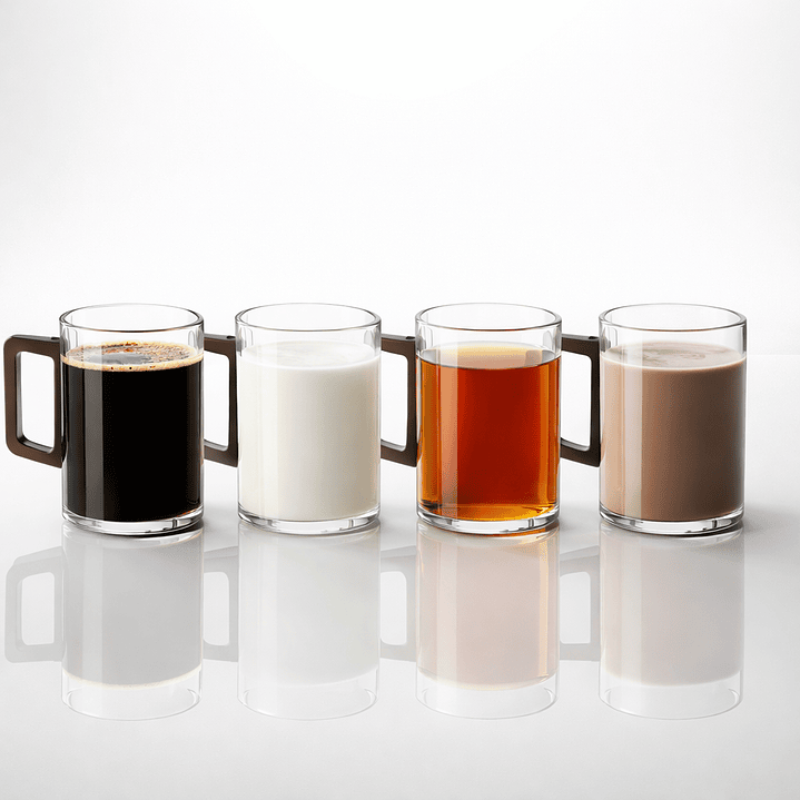 Set de 4 Tazas de Vidrio con Asa de Madera (10 cm alto x 12 cm ancho) 4