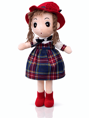 Muñeca Premium Vestido Escocés con Sombrero Rojo – 48 cm