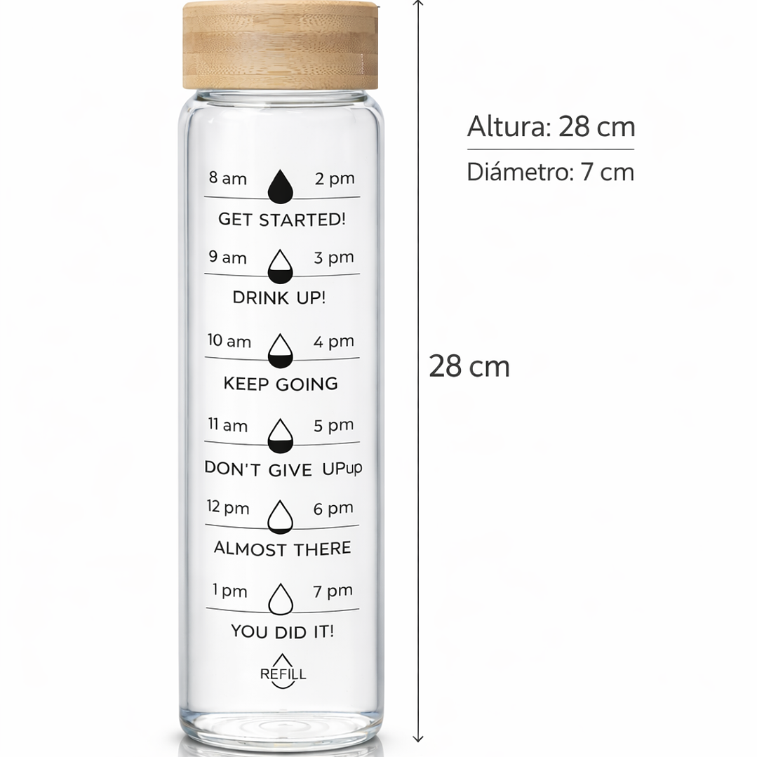 Botella de Vidrio Borosilicato 1L con Tapa de Bambú – Botella Motivacional de Hidratación 3