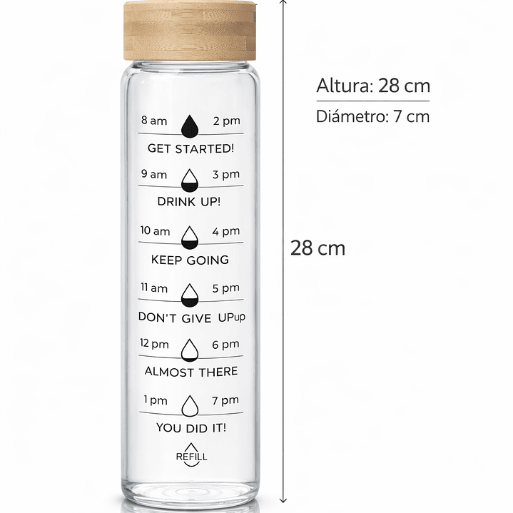 Botella de Vidrio Borosilicato 1L con Tapa de Bambú – Botella Motivacional de Hidratación 3