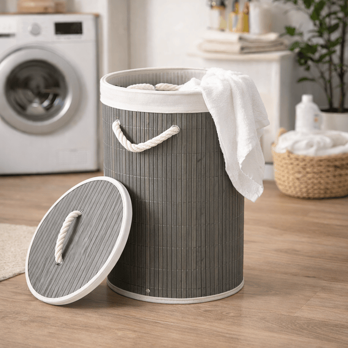 Cesto Organizador de Ropa Sucia de Bambú – 50 cm, con Tapa y Asas de Cuerda | Elegante y Resistente 1