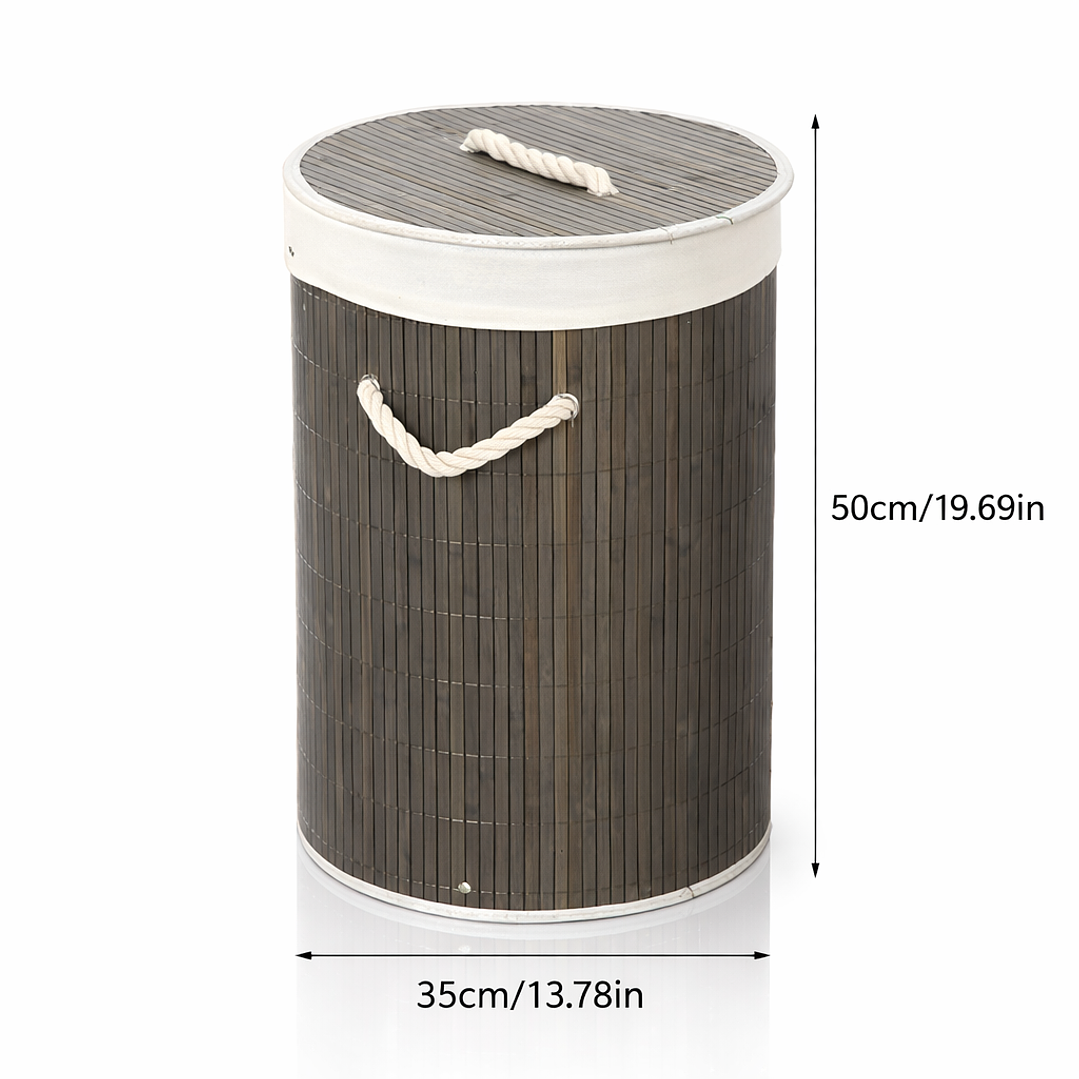 Cesto Organizador de Ropa Sucia de Bambú – 50 cm, con Tapa y Asas de Cuerda | Elegante y Resistente 2