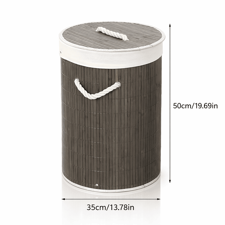 Cesto Organizador de Ropa Sucia de Bambú – 50 cm, con Tapa y Asas de Cuerda | Elegante y Resistente 2
