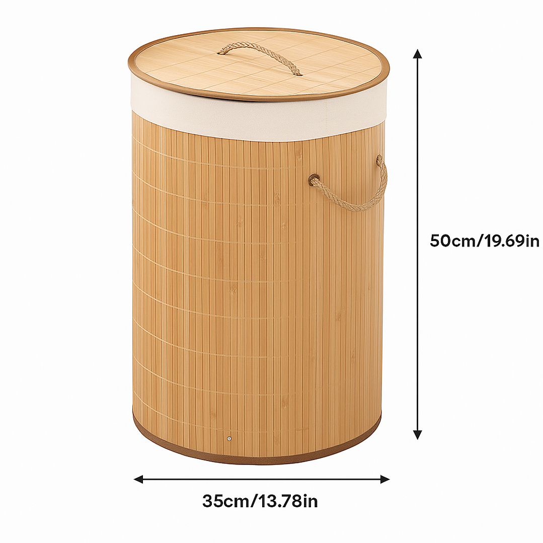 Cesto Organizador de Ropa Sucia de Bambú – 50 cm, con Tapa y Asas de Cuerda | Elegante y Resistente 3