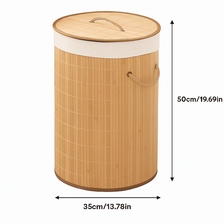 Cesto Organizador de Ropa Sucia de Bambú – 50 cm, con Tapa y Asas de Cuerda | Elegante y Resistente 3