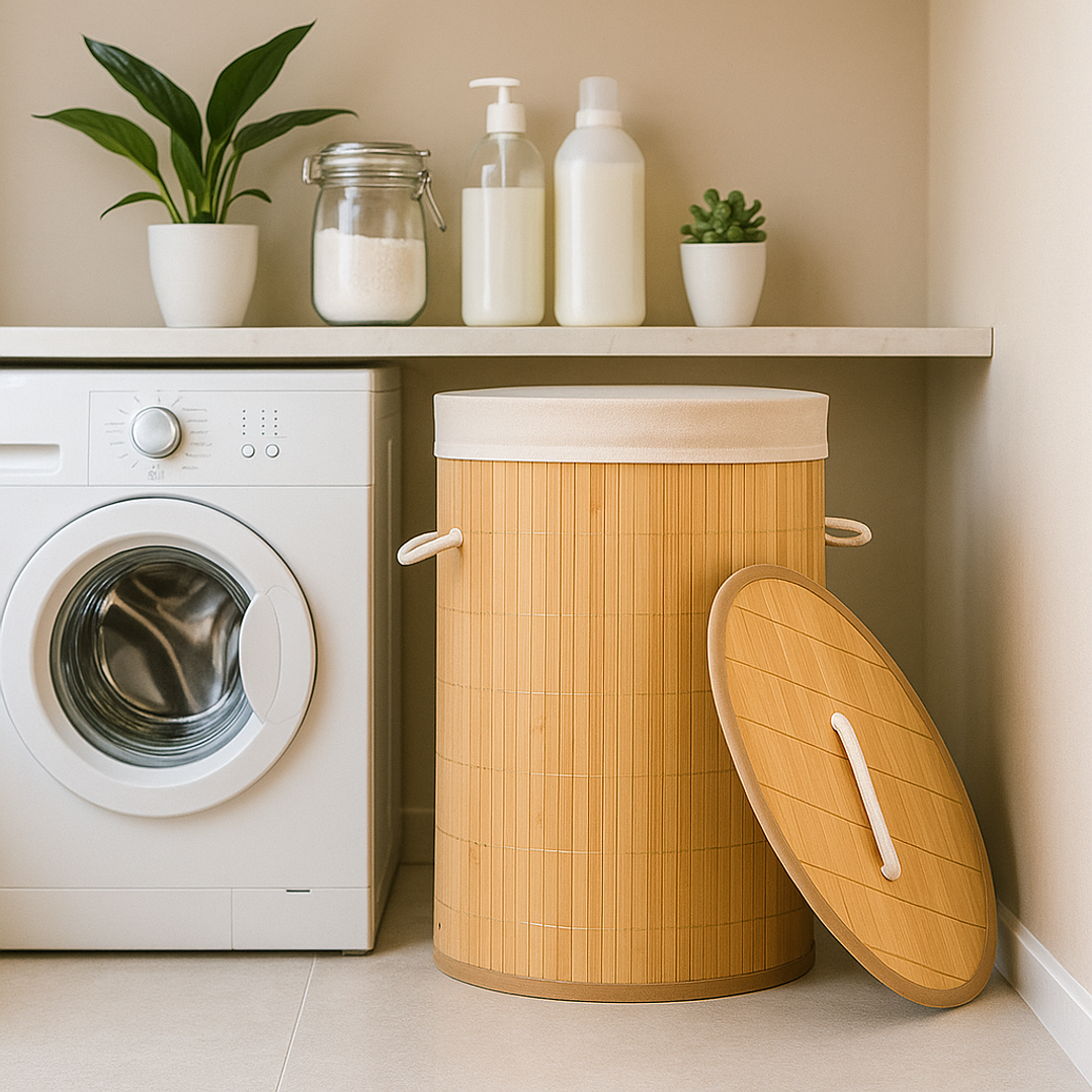 Cesto Organizador de Ropa Sucia de Bambú – 50 cm, con Tapa y Asas de Cuerda | Elegante y Resistente 4