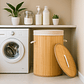 Cesto Organizador de Ropa Sucia de Bambú – 50 cm, con Tapa y Asas de Cuerda | Elegante y Resistente - Miniatura 4