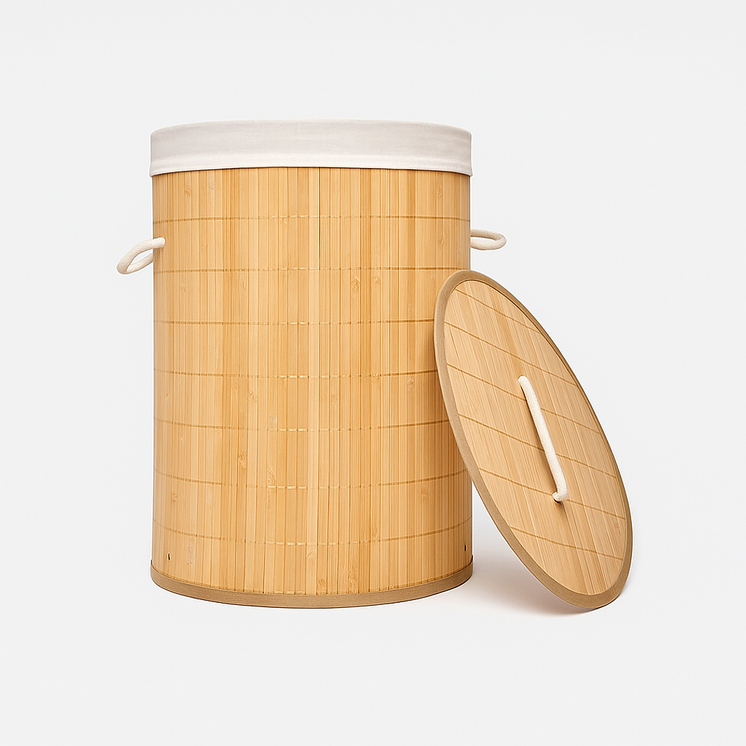 Cesto Organizador de Ropa Sucia de Bambú – 50 cm, con Tapa y Asas de Cuerda | Elegante y Resistente 5