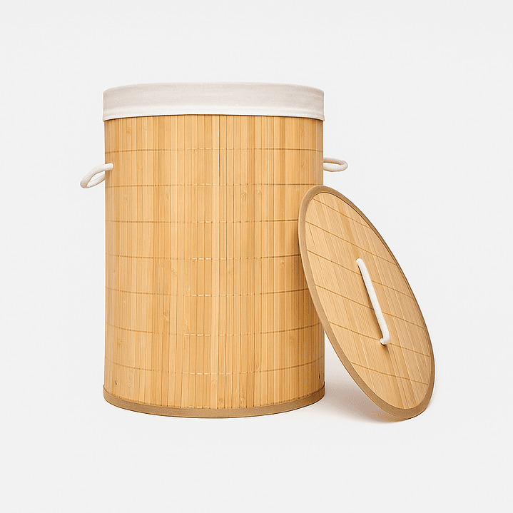 Cesto Organizador de Ropa Sucia de Bambú – 50 cm, con Tapa y Asas de Cuerda | Elegante y Resistente 5