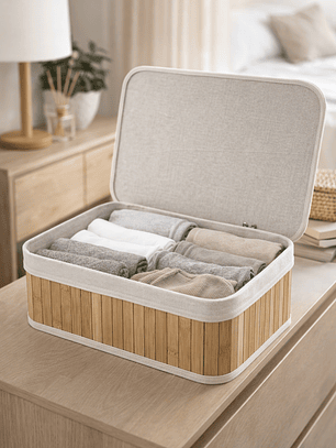 Set de Cajas Organizadoras de Bambú con Tapa – Organizador de Ropa Interior y Accesorios (3 Tamaños)
