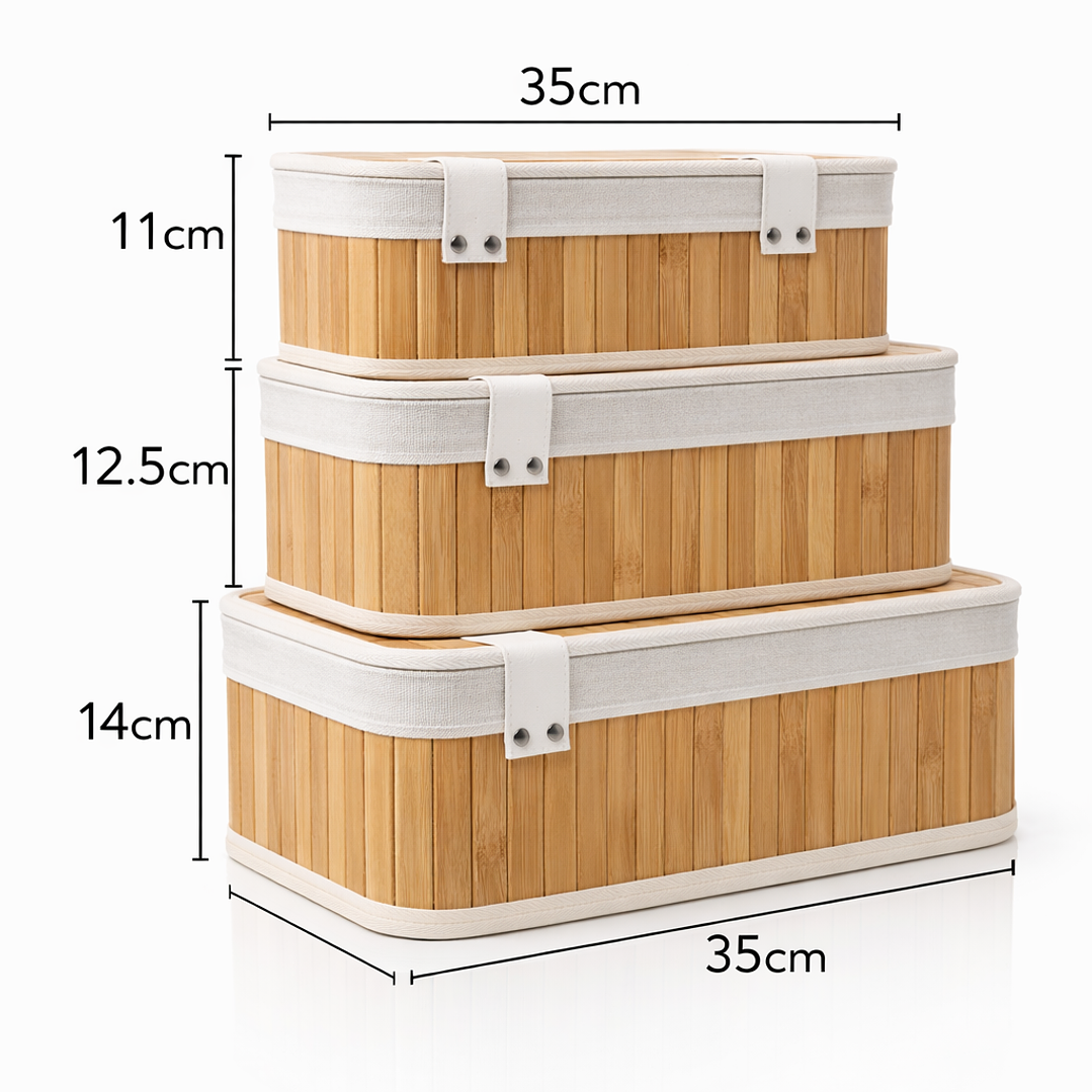 Set de Cajas Organizadoras de Bambú con Tapa – Organizador de Ropa Interior y Accesorios (3 Tamaños) 2