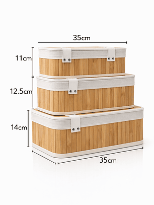Set de Cajas Organizadoras de Bambú con Tapa – Organizador de Ropa Interior y Accesorios (3 Tamaños)