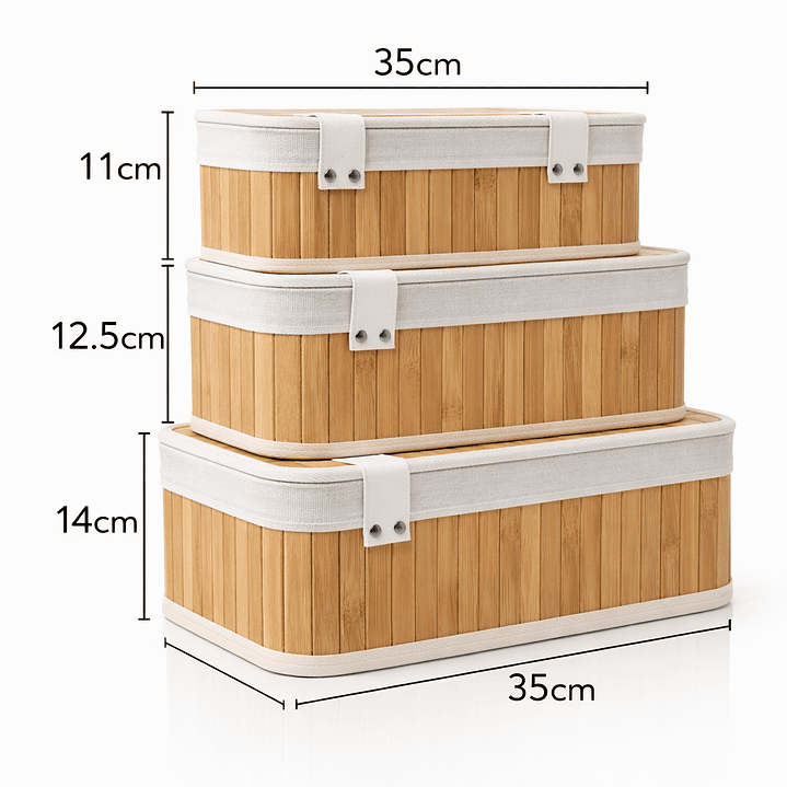 Set de Cajas Organizadoras de Bambú con Tapa – Organizador de Ropa Interior y Accesorios (3 Tamaños) 2