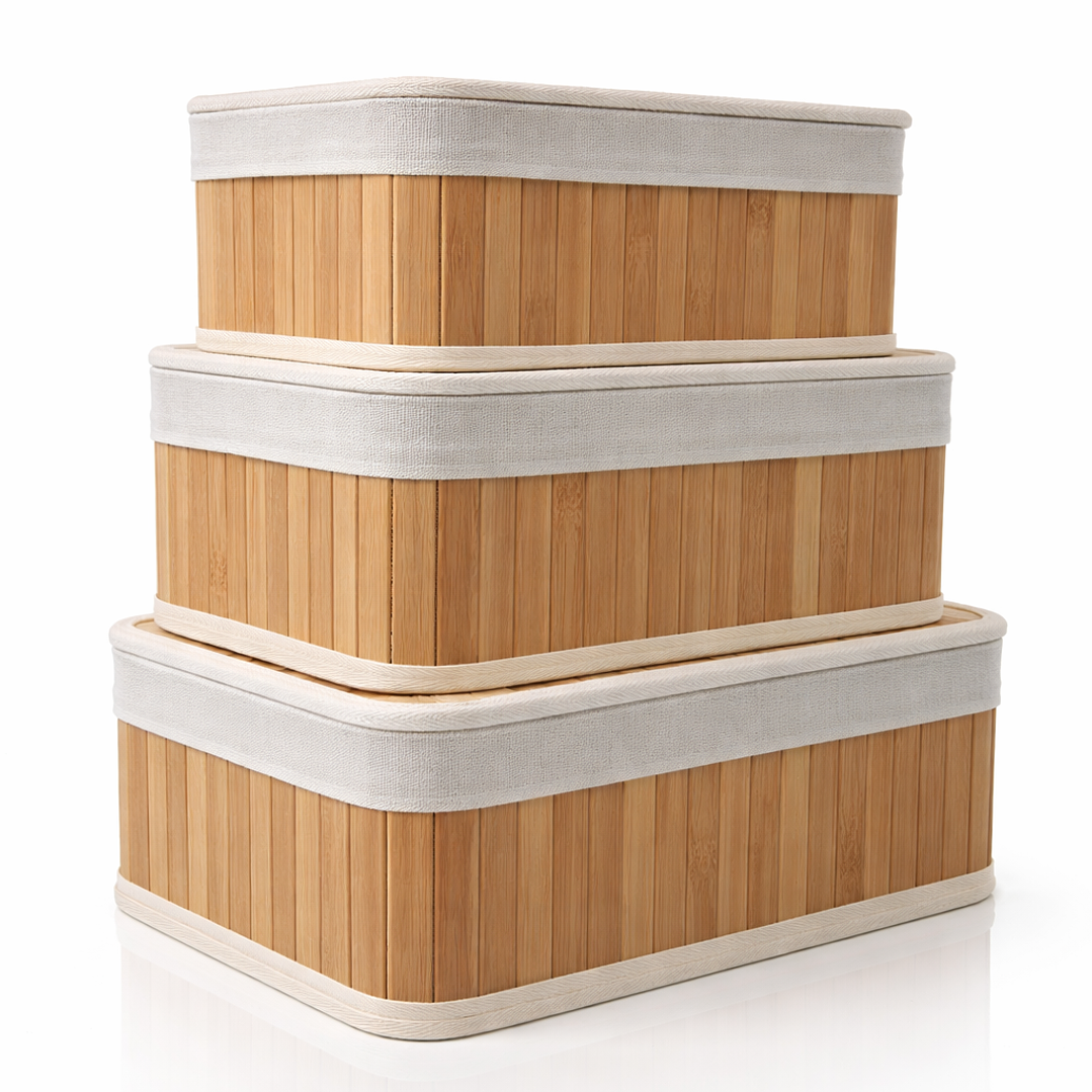 Set de Cajas Organizadoras de Bambú con Tapa – Organizador de Ropa Interior y Accesorios (3 Tamaños) 3