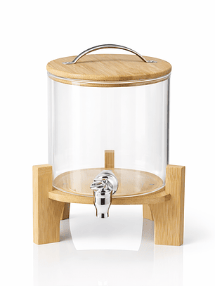Dispensador de Bebidas de Vidrio 3.2 Litros con Base de Bambú y Grifo – Dispensador para Jugos, Limonada o Agua
